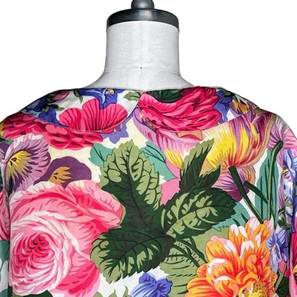 Vintage Anne Pinkerton Glory 100% Silk Rainbow Floral Peter Pan Collar Blouse - Picture 3 of 11